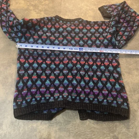 Vintage Sweater Women's Size S Black Diamond Colorful Silk Cotton Cardigan - Picture 6 of 9